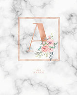 Dotted Journal: Dotted Grid Bullet Notebook Journal Rose Gold Monogram Letter A Marble with Pink Flowers (7.5” x 9.25”) for Women Teens