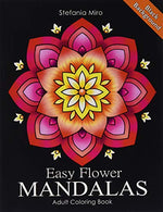 Easy Flower Mandalas Black Background: Adult Coloring Book